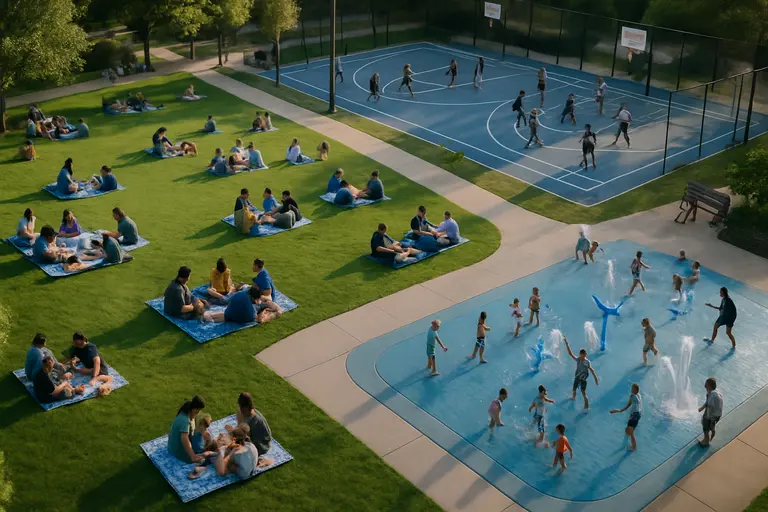 Outdoor courts and open recreation space prepared for public use