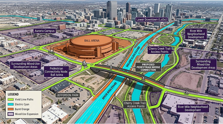 A New Pedestrian Bridge Could Connect Ball Arena To The Downtown Core