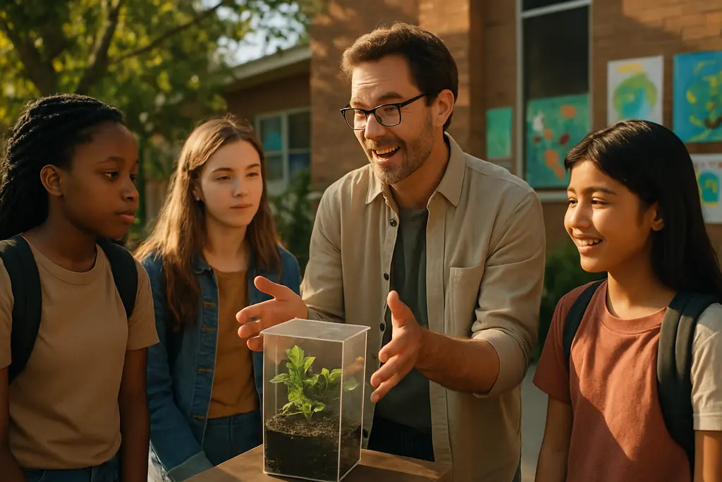 Richland Youth Conservation students examine soil and plants in an outdoor class setting